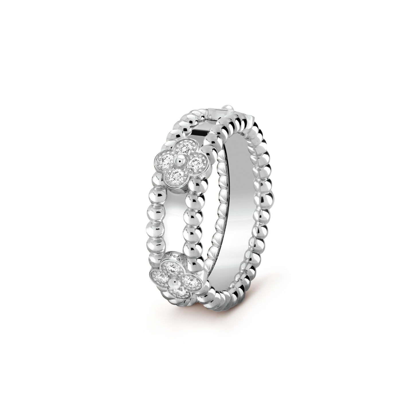 18K White Gold Perl̩e Clovers Ring