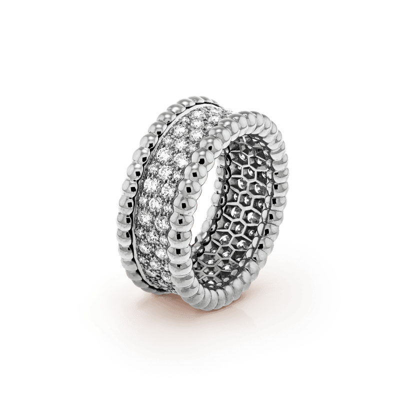 18K Perl̩e Diamonds 3 Row Ring