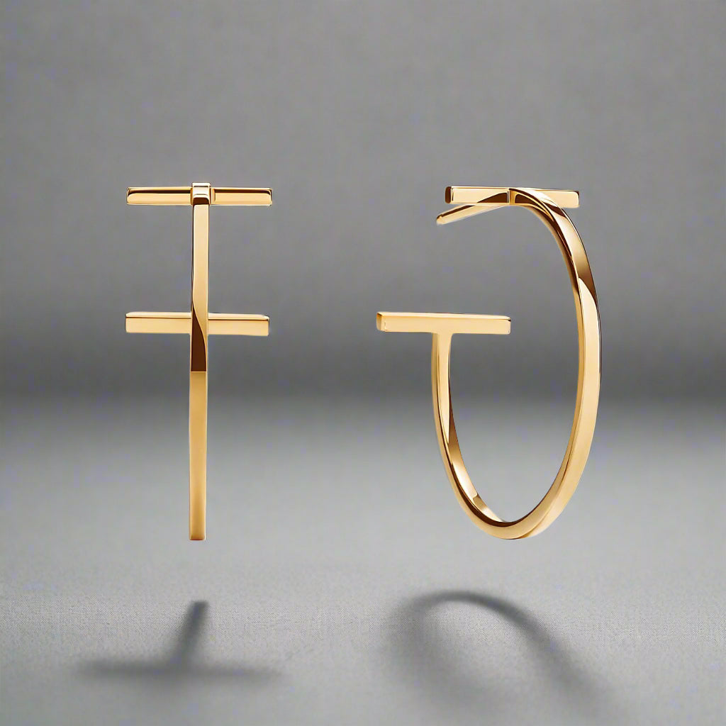 18K T Hoop Earrings