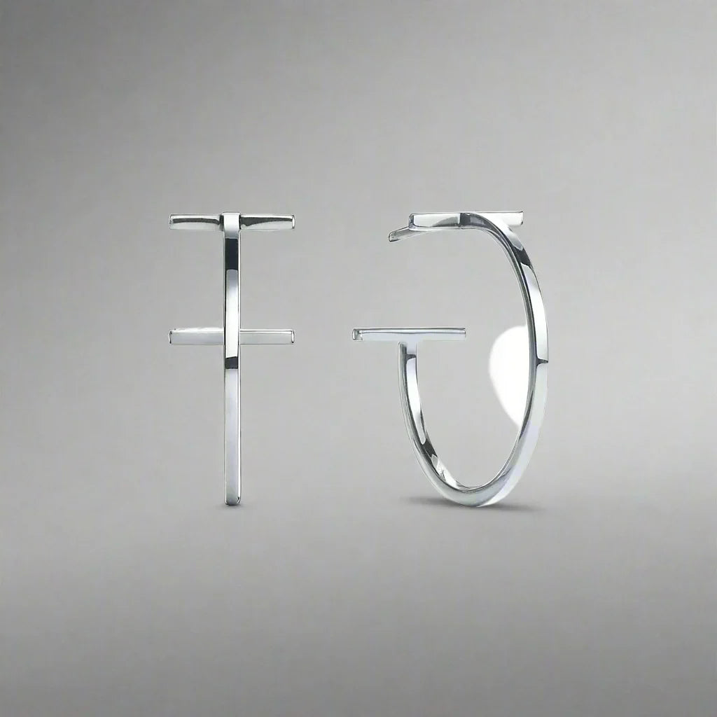 18K T Hoop Earrings