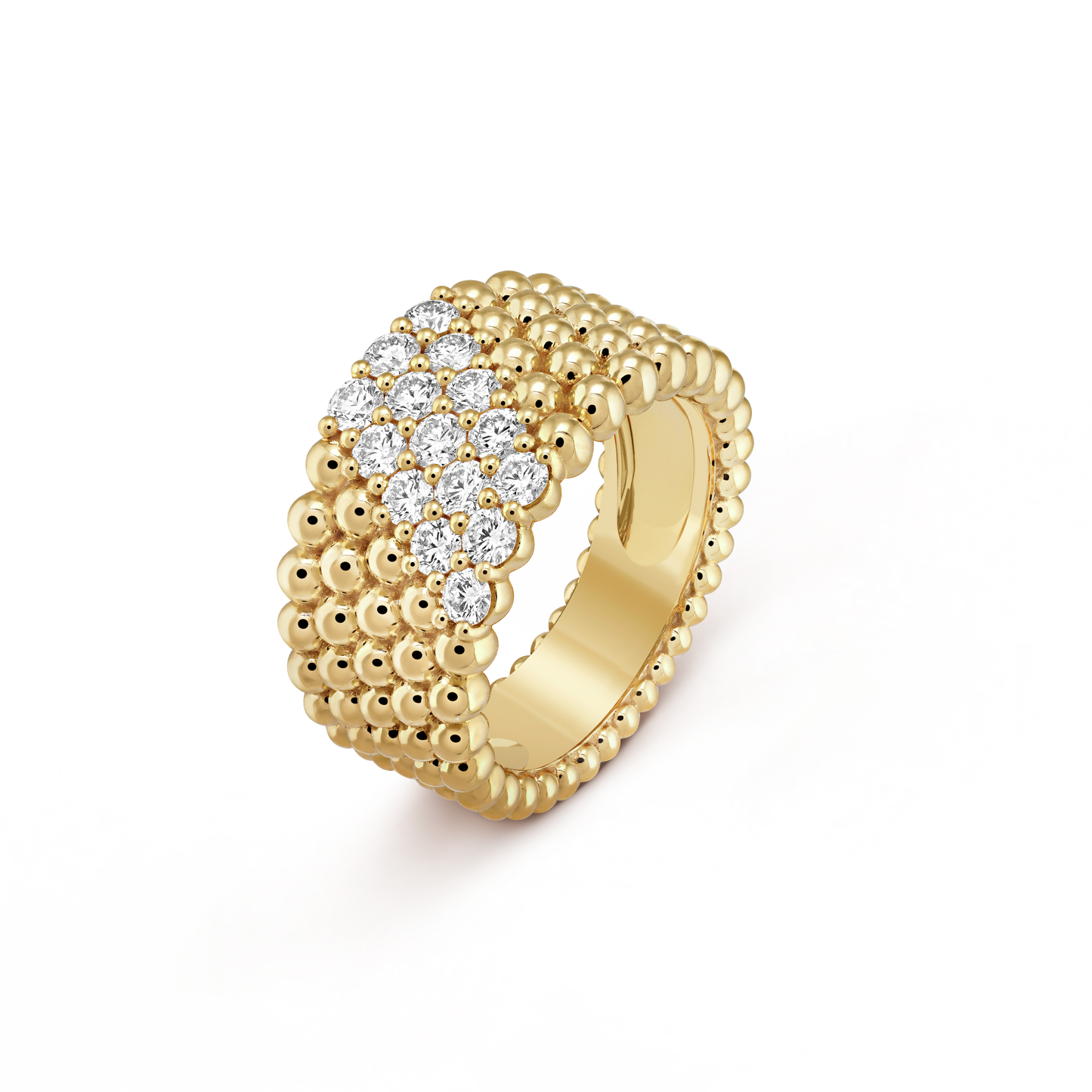 18K Perl̩e Diamonds Five Rows Ring
