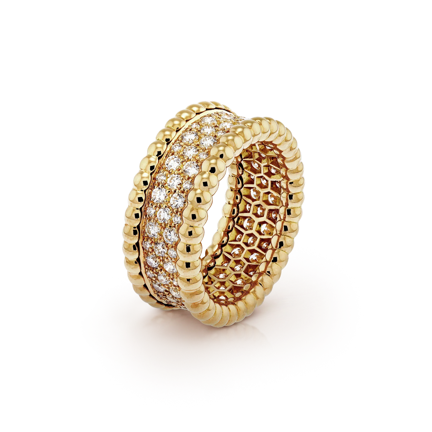 18K Perl̩e Diamonds 3 Row Ring