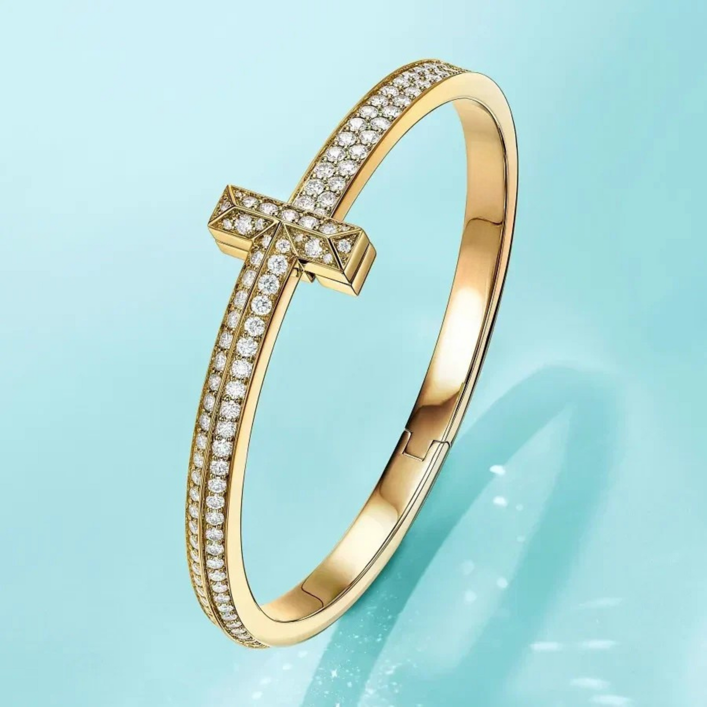 18K T1 Wide Diamond Bangle Bracelet
