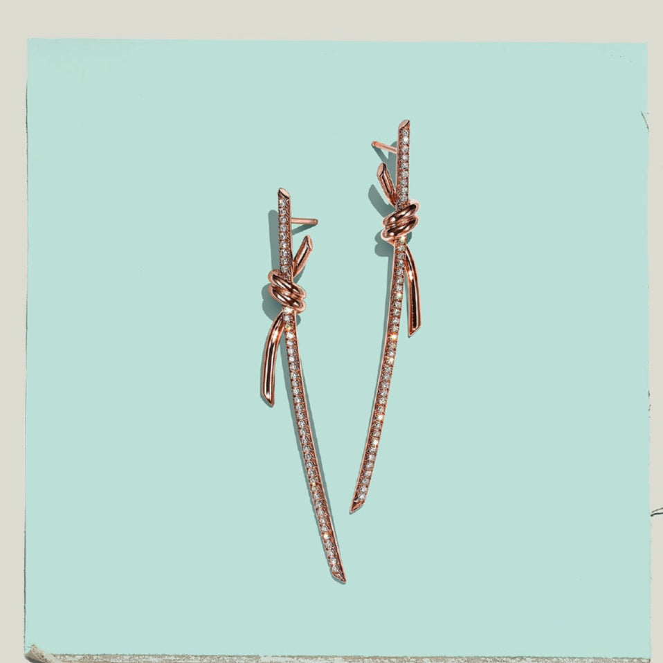 18K T Knot Drop Diamonds Earrings