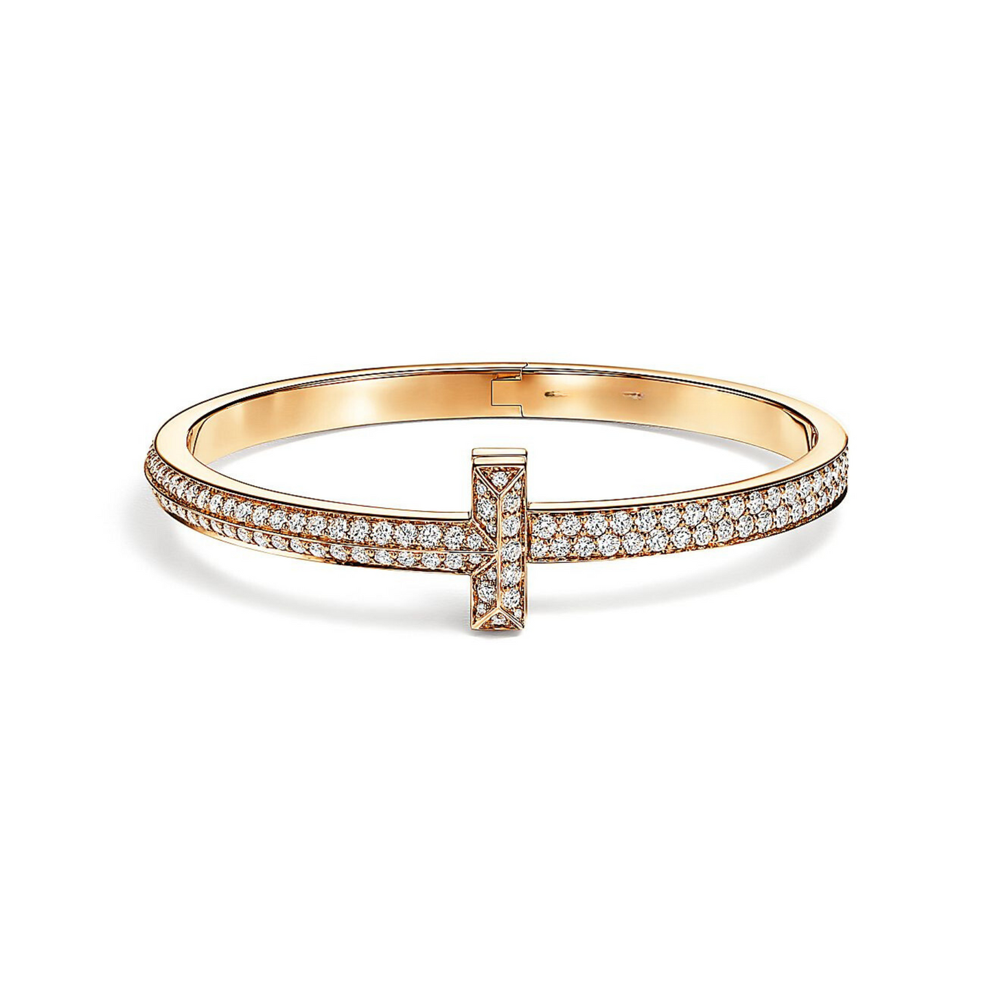 18K T1 Wide Diamond Hinged Bangle Bracelet