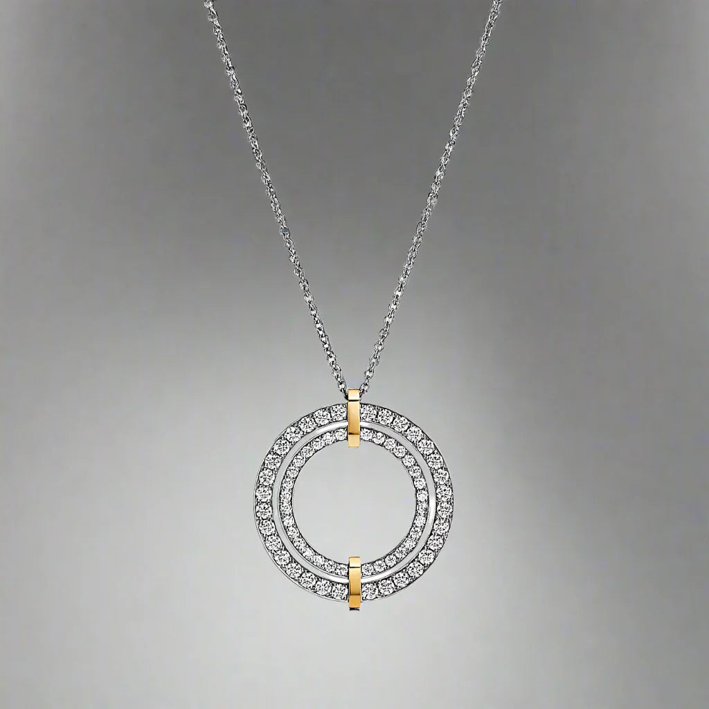 18K T Edge Circle Diamond Pendant Necklace