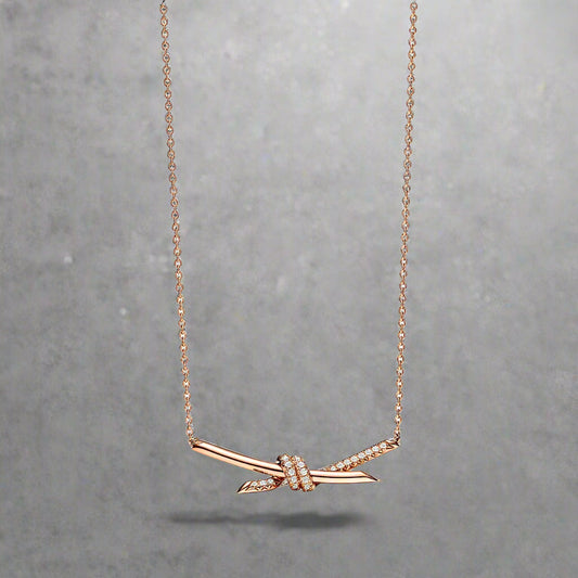18K T Knot Pendant Diamond Necklace