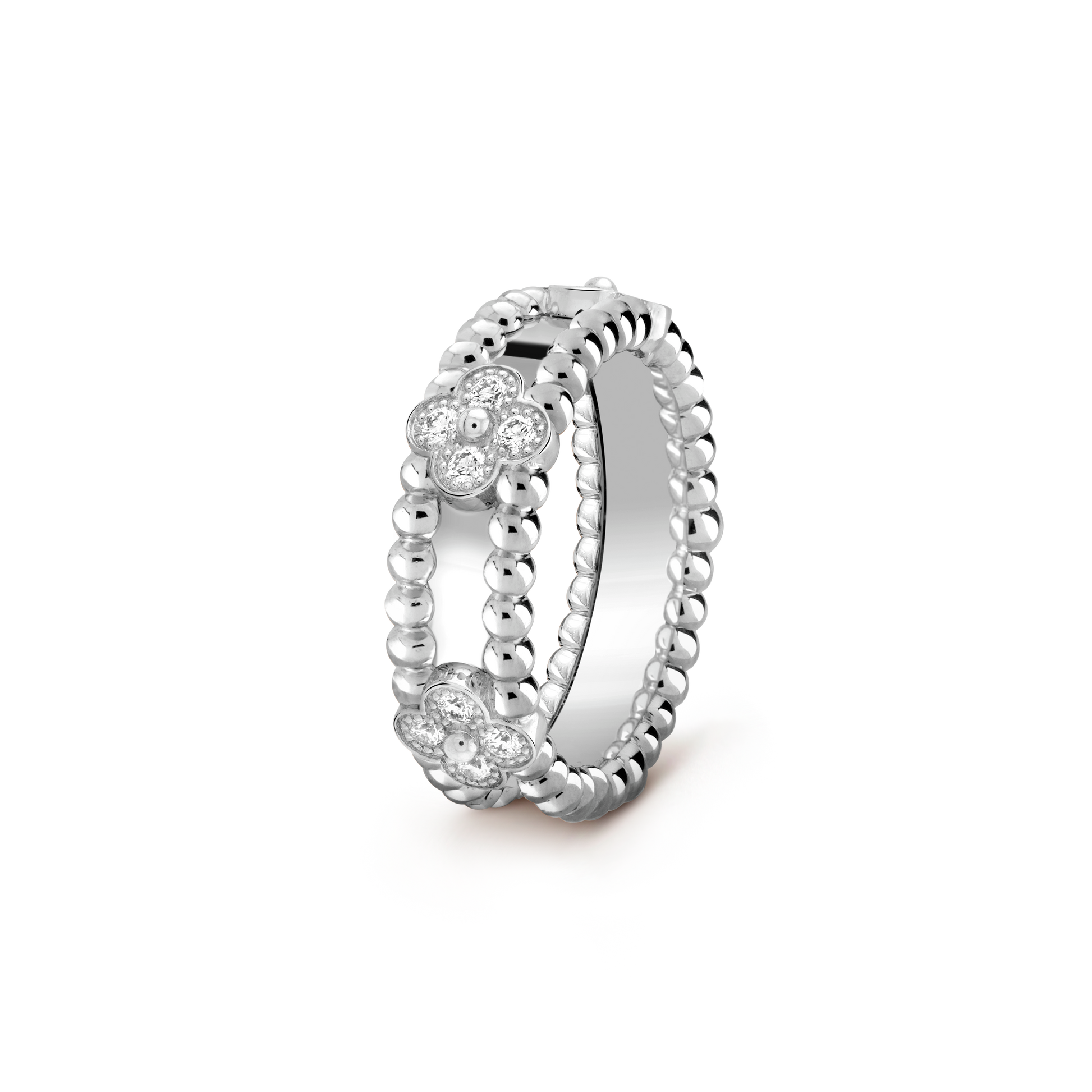 18K White Gold Perl̩e Clovers Ring