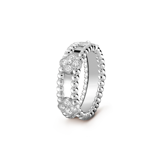 18K White Gold Perl̩e Clovers Ring