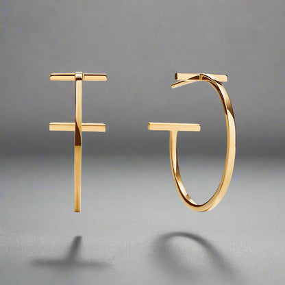 18K T Hoop Earrings