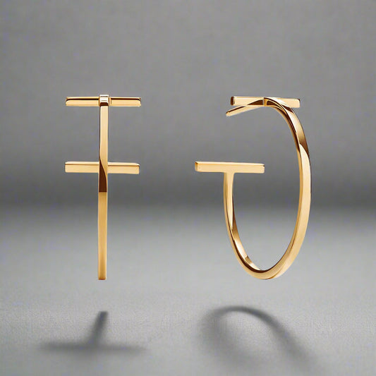 18K T Hoop Earrings