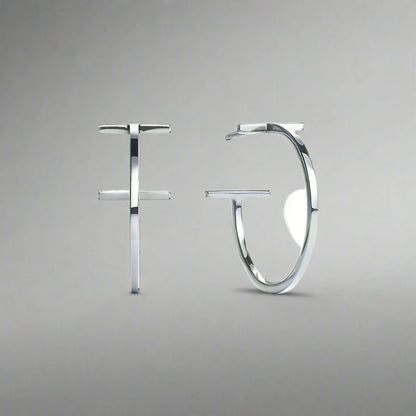 18K T Hoop Earrings