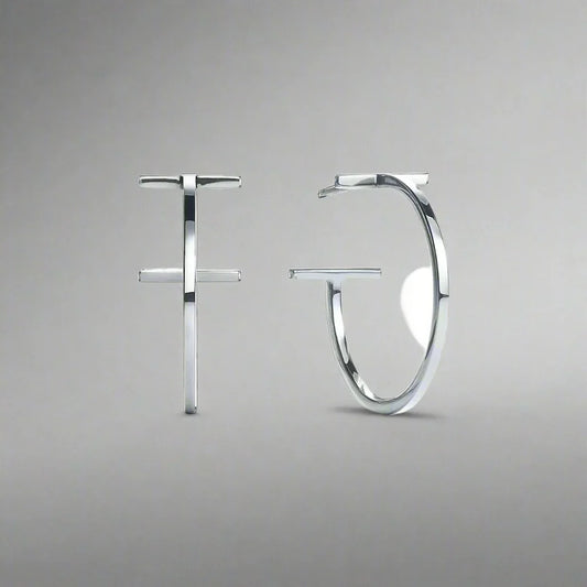 18K T Hoop Earrings