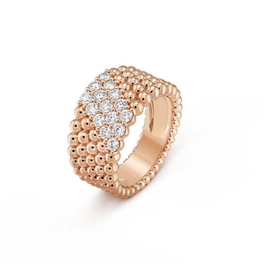 18K Perl̩e Diamonds Five Rows Ring