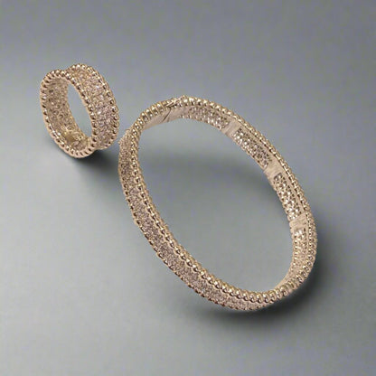 18K Perl̩e Diamonds 3 Row Ring