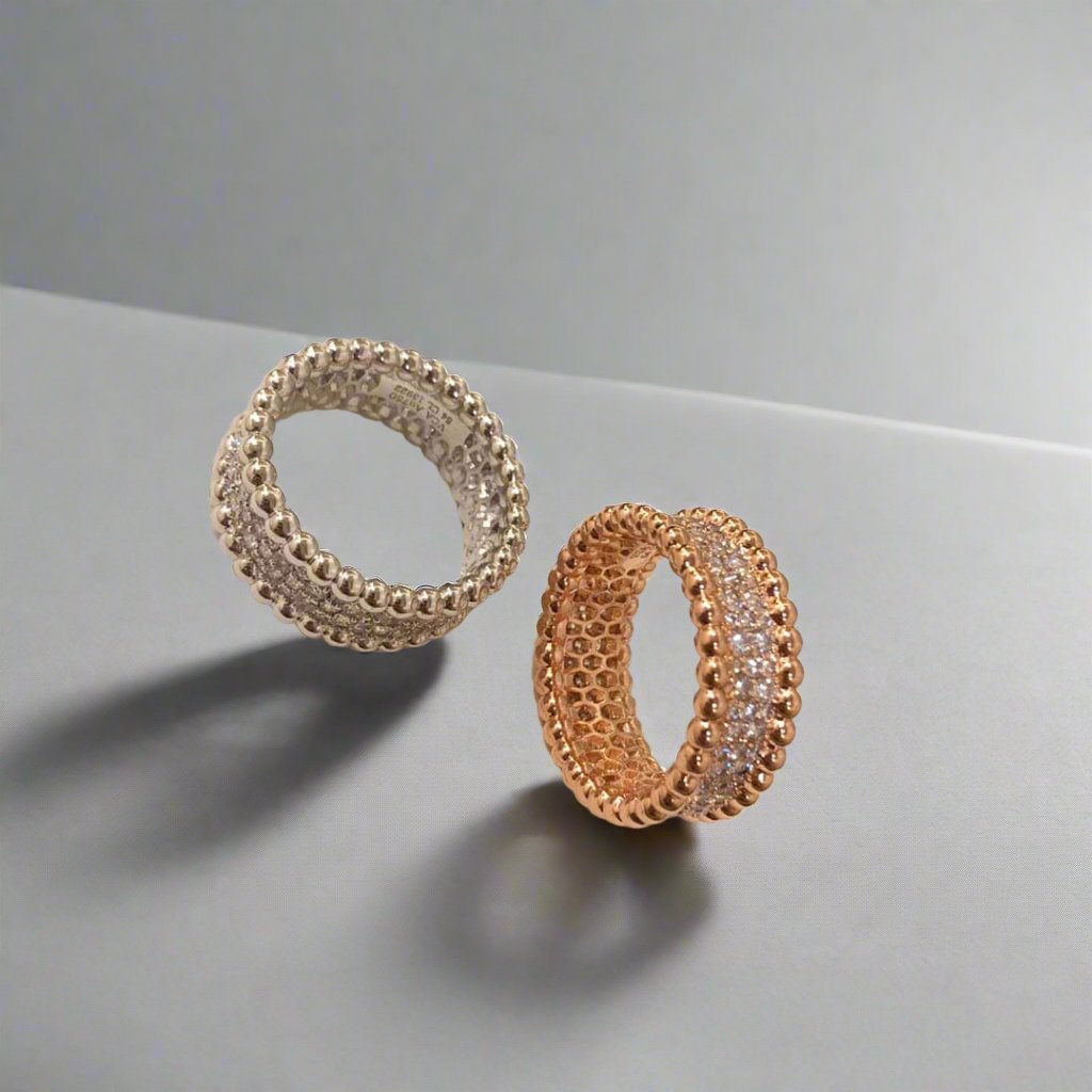 18K Perl̩e Diamonds 3 Row Ring