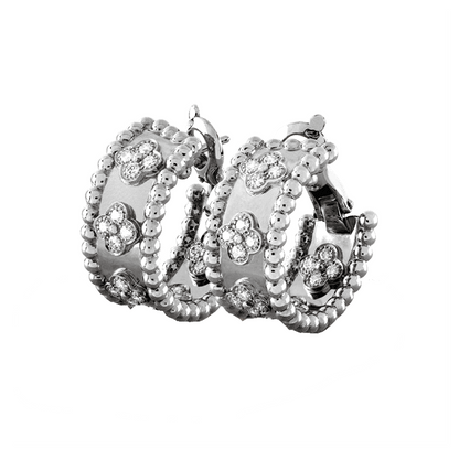 18K Perl̩e Clovers Hoop Earrings