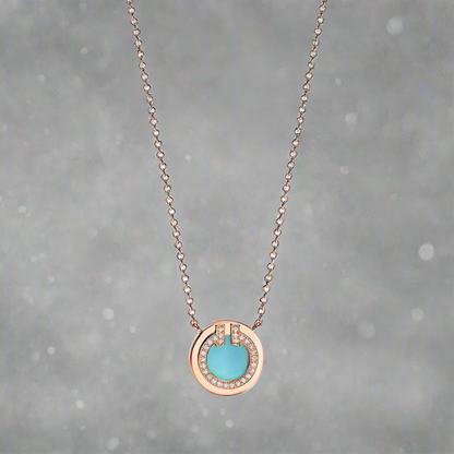 18K T Diamond & Turquoise Circle Pendant Necklace