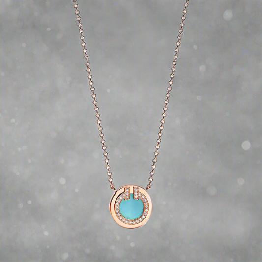 18K T Diamond & Turquoise Circle Pendant Necklace