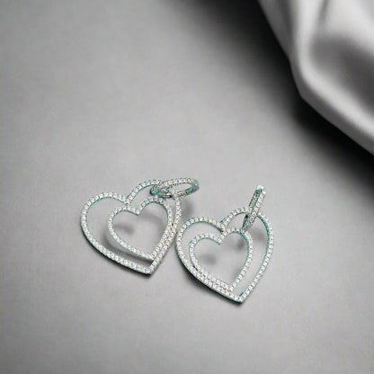 18K T Double Heart Diamond Earrings