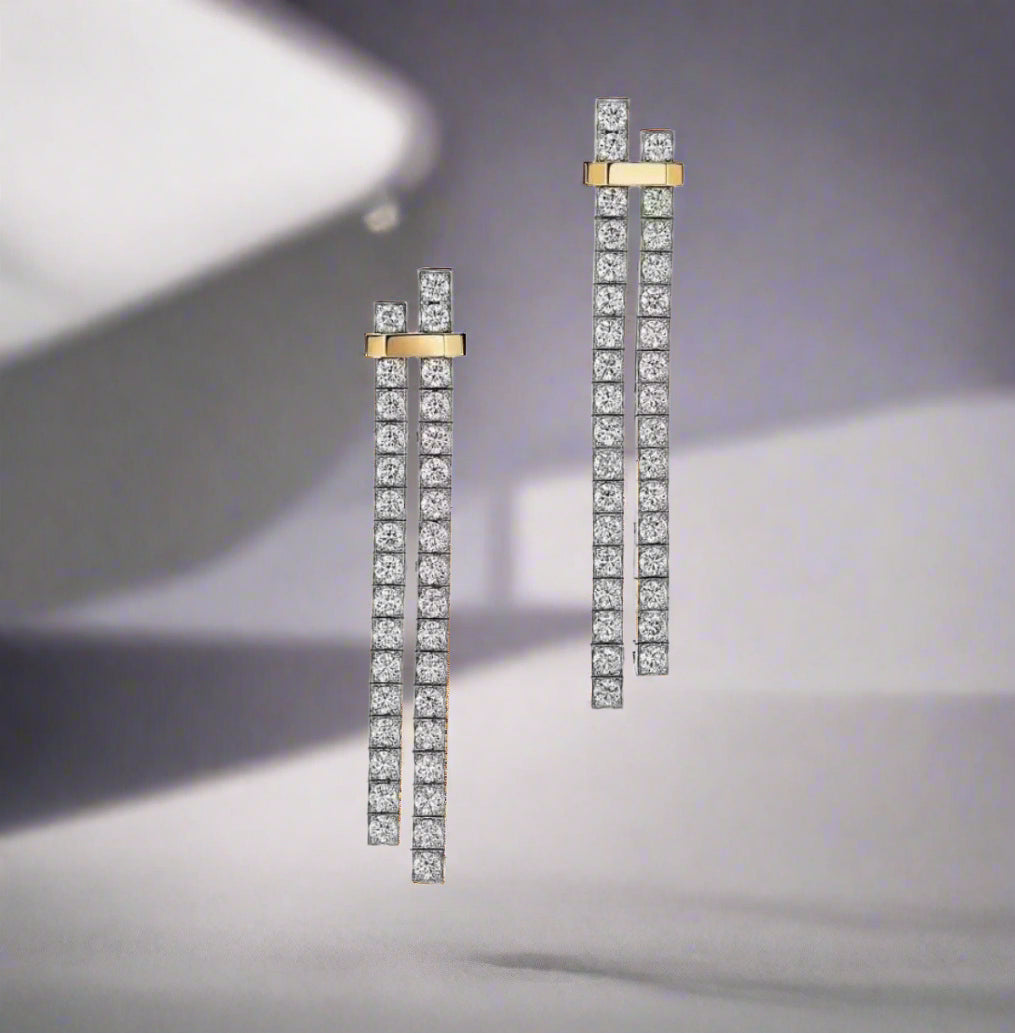 18K T Edge Drop Earrings