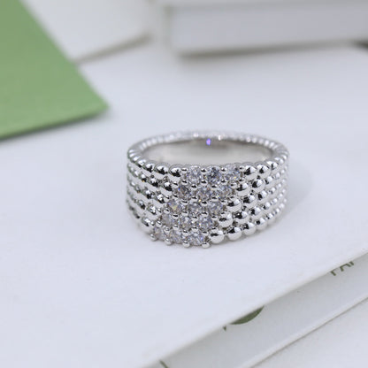 18K Perl̩e Diamonds Five Rows Ring