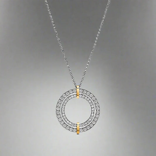 18K T Edge Circle Diamond Pendant Necklace
